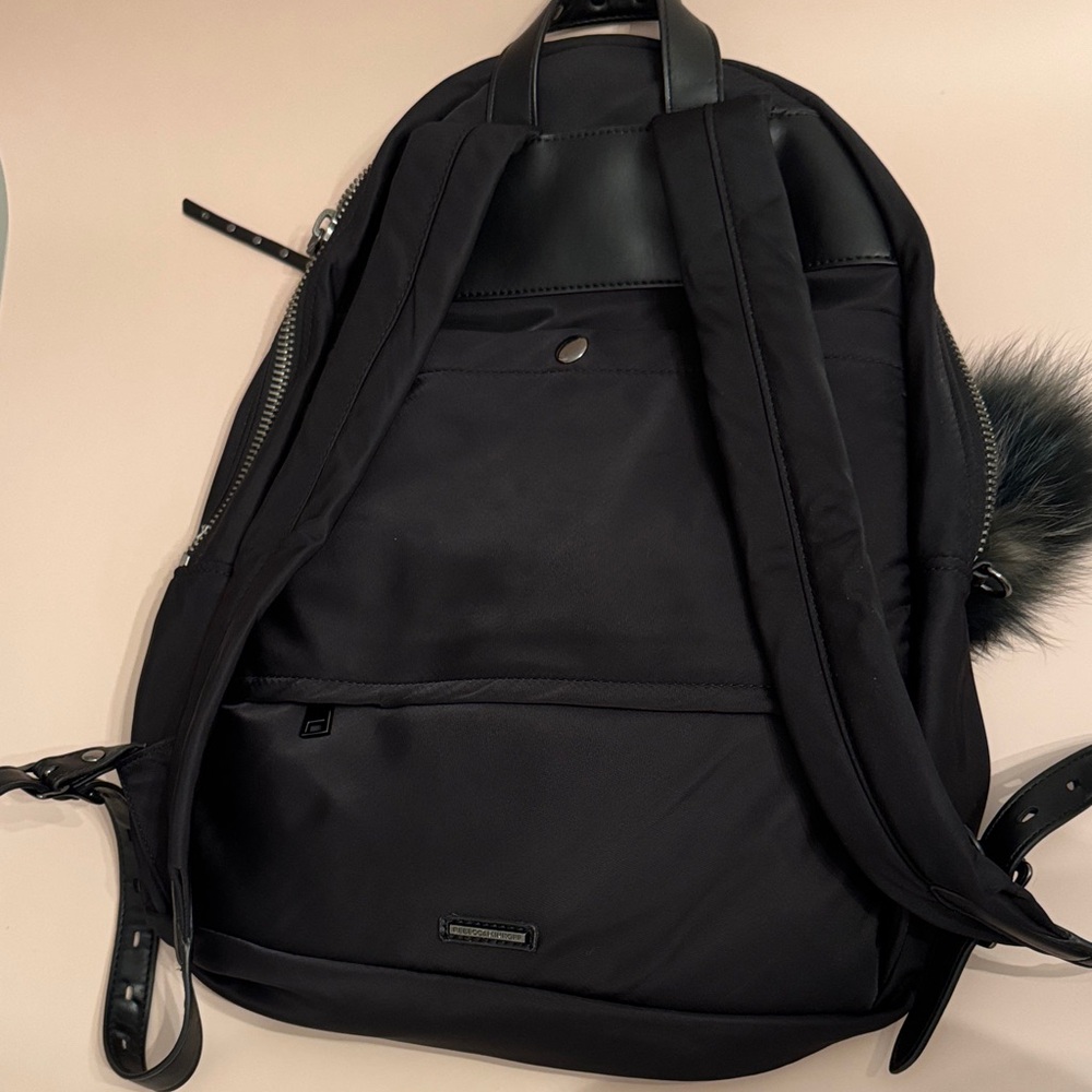 Rebecca Minkoff Black Nylon Backpack with Fur Pom Charm - Picture 3 of 4